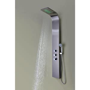 Arc 64 in. 2-Jetted Full Body Shower Panel with Heavy Rain Shower and Spray Wand in Brushed Stainless Steel