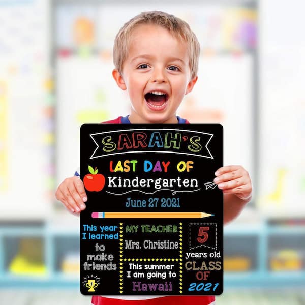 1-Pack 10 x 12 in. Double Sided Back to School Chalkboard Sign for Kids, Reusable Wooden Photo Props