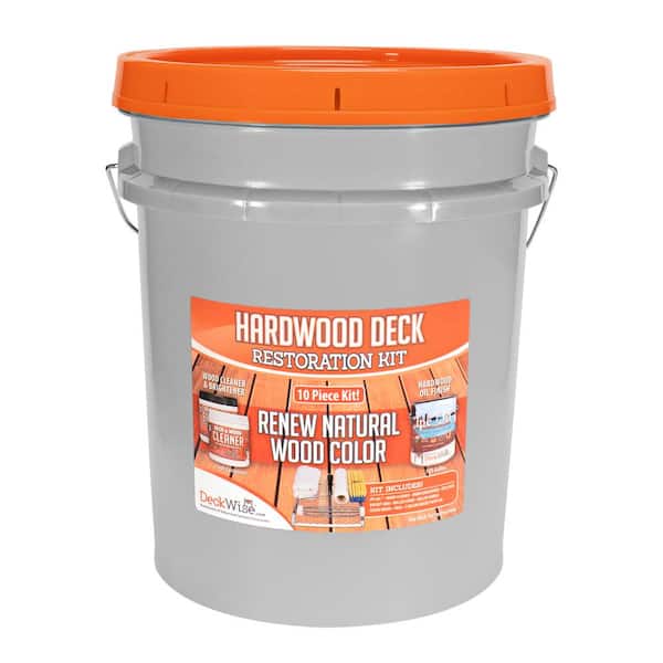 DeckWise Hardwood Deck Restore Kit 1 gal. Ipe Oil Semi-transparent Exterior Stain, Cleaner and Brightener, Plus Tools (10-Piece)