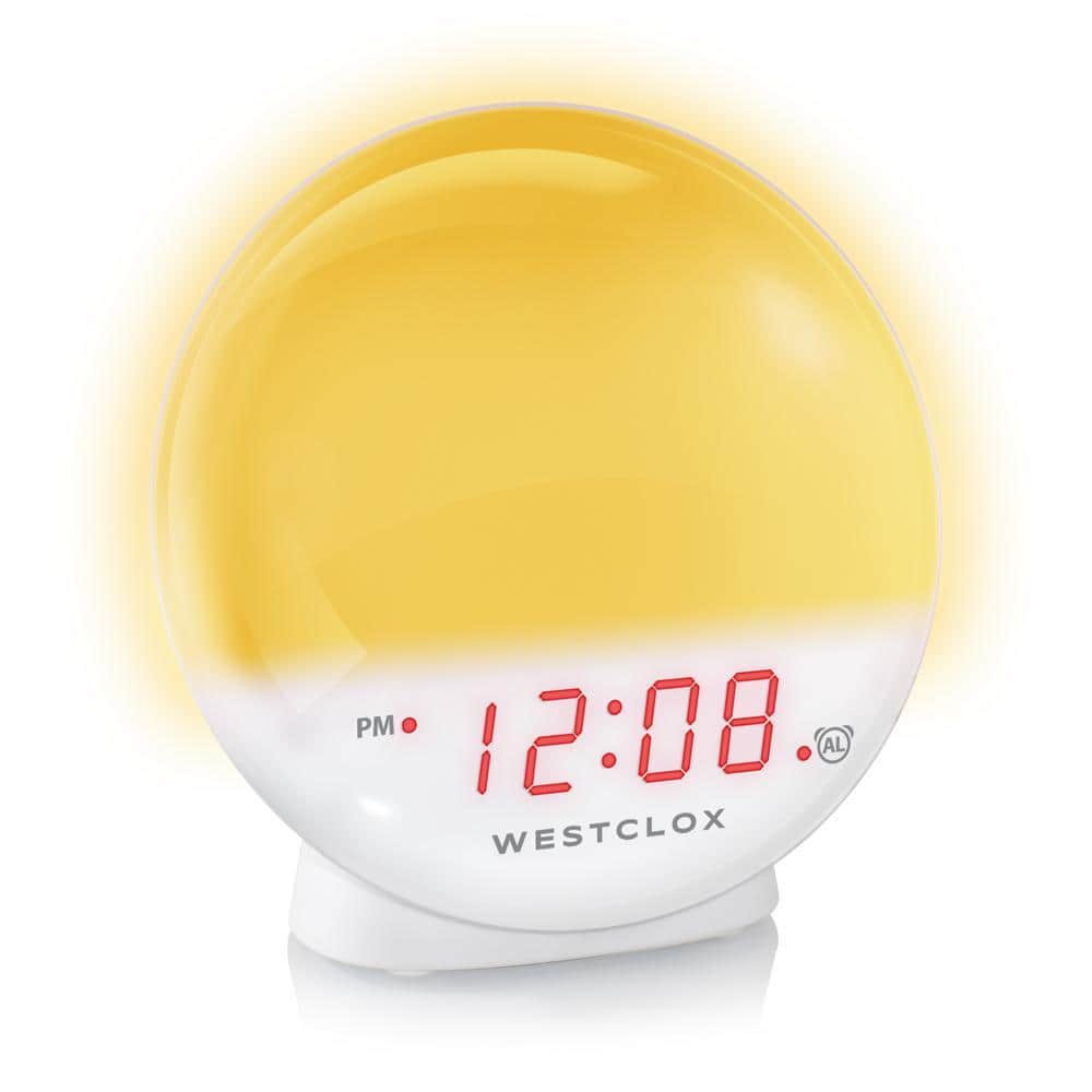 Westclox White Sunrise Alarm Clock with Dimmable Nightlight and Restful Sunset Simulator