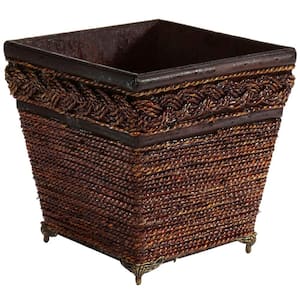 7.25 in. H Brown Lacquered Coiled Rope Decorative Planter