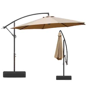 10 ft. Iron Cantilever Patio Offset Umbrella with Stand Base in Khaki