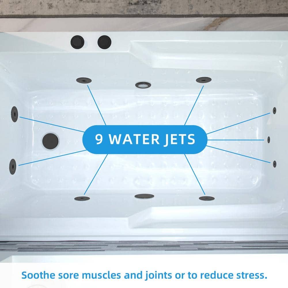 60" White Acrylic Alcove Bathtub with Matte Black Jets