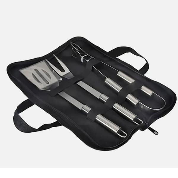 ITOPFOX Stainless Steel Grilling Set BBQ Grill Utensil Outdoor Kitchen Accessories - Spatula, Fork and Tongs Cloth Bag (3-Piece)
