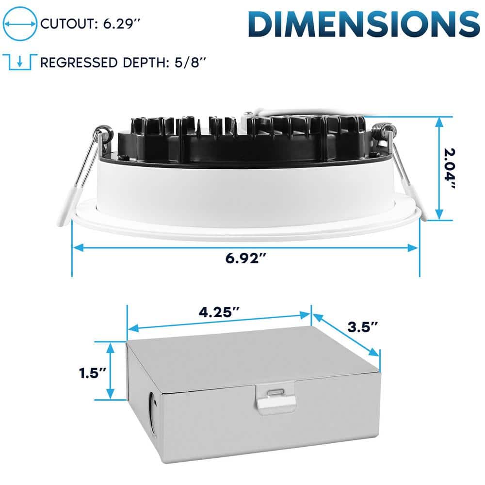 6'' White Aluminum LED Recessed Lighting Kit with Adjustable Color Temperature