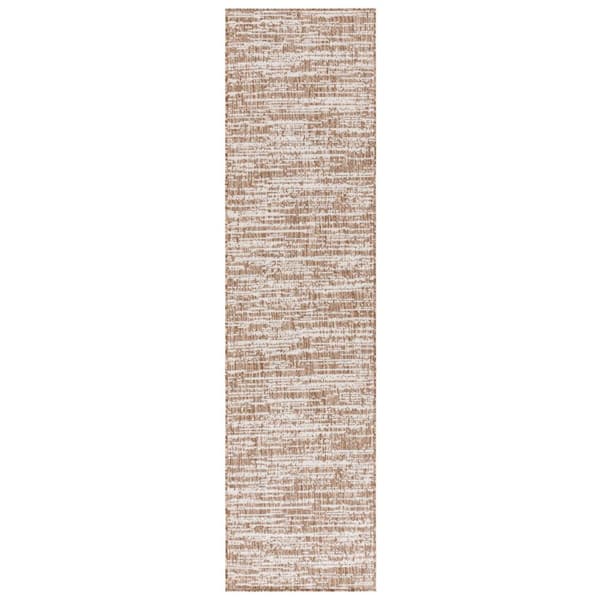Beach House Brown/Ivory 2 ft. x 8 ft. Distressed Striped Solid Indoor/Outdoor Runner Rug