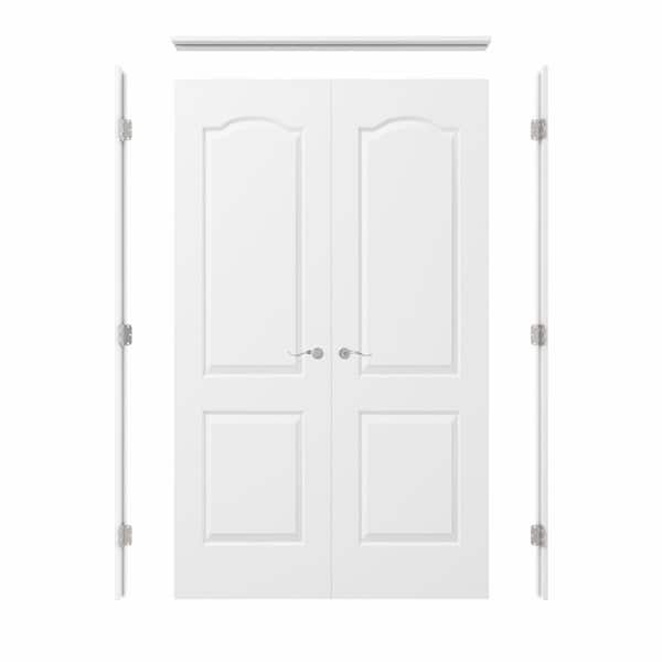48 in. x 80 in. 2-Panel Round Top Universal-Hand Painted Solid Core Wood Double Prehung French Door+ Quick Assemble Jamb