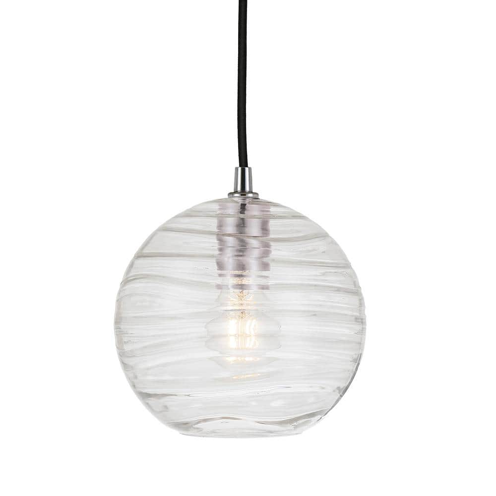Polished Nickel Globe Pendant Light with Rippled Glass Shade