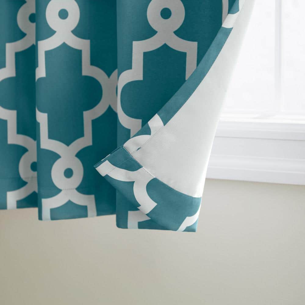 Teal and White Geometric Blackout Grommet Curtain Panels, 52x84