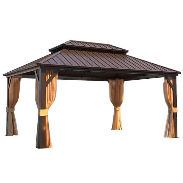 Unbranded 12 ft. x 16 ft. Hardtop Gazebo with Galvanized Steel Double Roof, Aluminum Frame and with Premium Curtains and Nettings