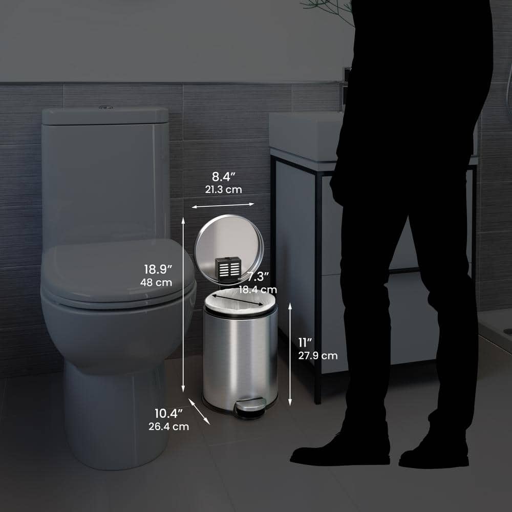Stainless Steel 1.3 Gallon Round Step Trash Can with Odor Filter