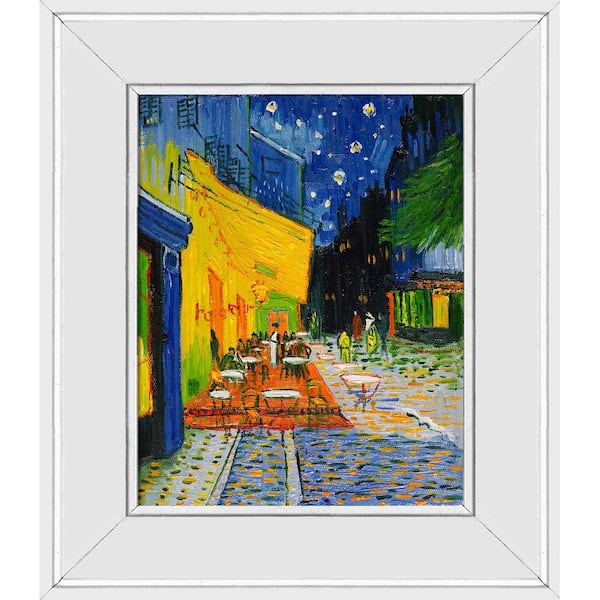 LA PASTICHE Cafe Terrace at Night by Vincent Van Gogh Galerie White Framed Architecture Oil Painting Art Print 12 in. x 14 in.