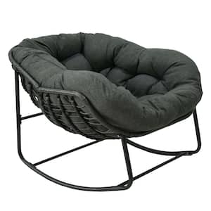 Wicker Outdoor Rocking Chair with Thick Cushion Egg Chair for Balcony Front Porch Garden, Backyard and Deck in Gray