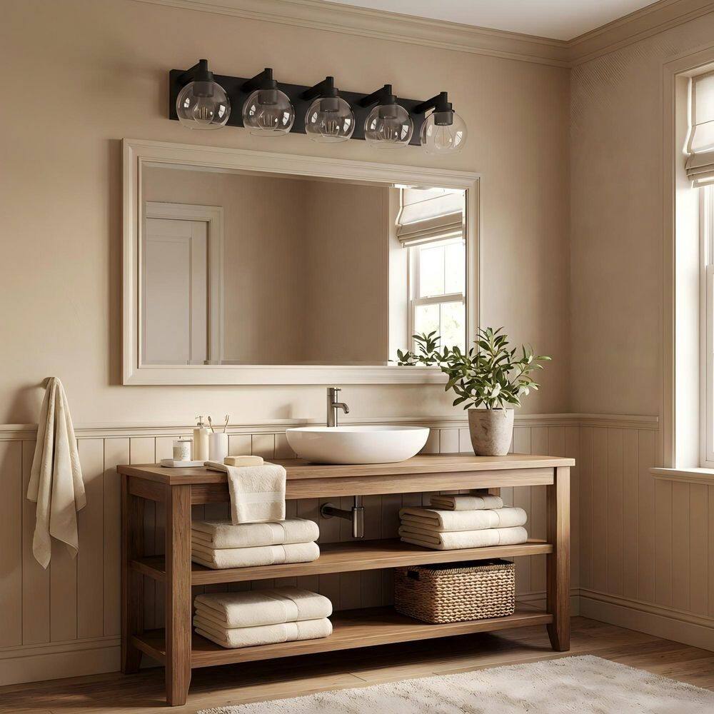 34 in. 5-Light Matte Black Bathroom Vanity Light with Clear Glass Shades (No Bulbs) price history on PriceWatchPro