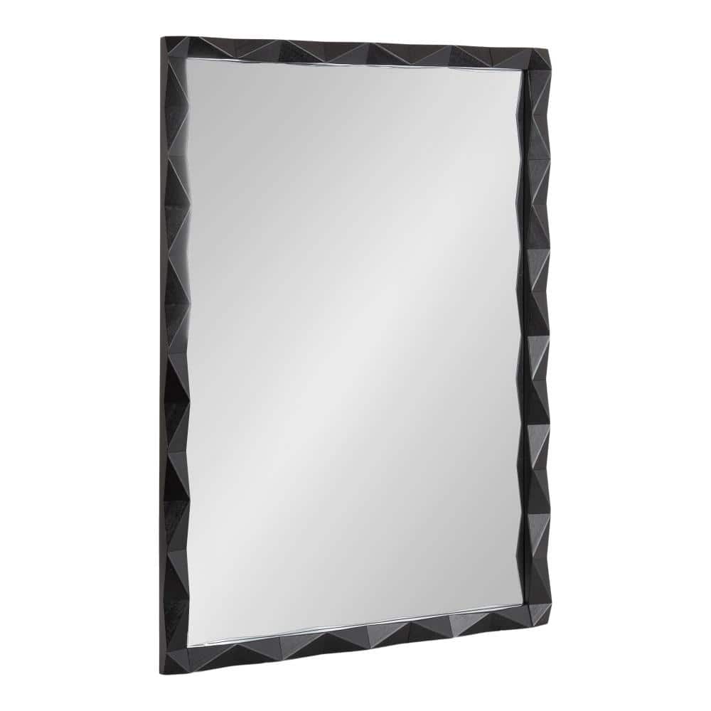 Endicott Black Geometric Faceted Wood Framed Vanity Mirror 24" x 36"