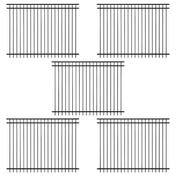 Fencer Wire 6 ft. x 8 ft. Heavy Duty Spaced Bar Flat Top Metal Fence Panel, Anti-Rust Decorative Garden Fence Panel (Pack of 5)