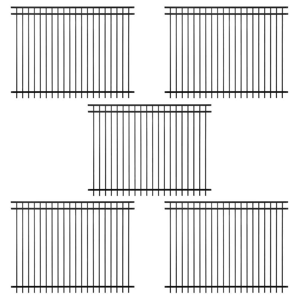 6 ft. x 8 ft. Black Metal Spaced Bar Flat Top Fence Panel, Anti-Rust Decorative Garden Fence Panel (5-Pack) price history on PriceWatchPro