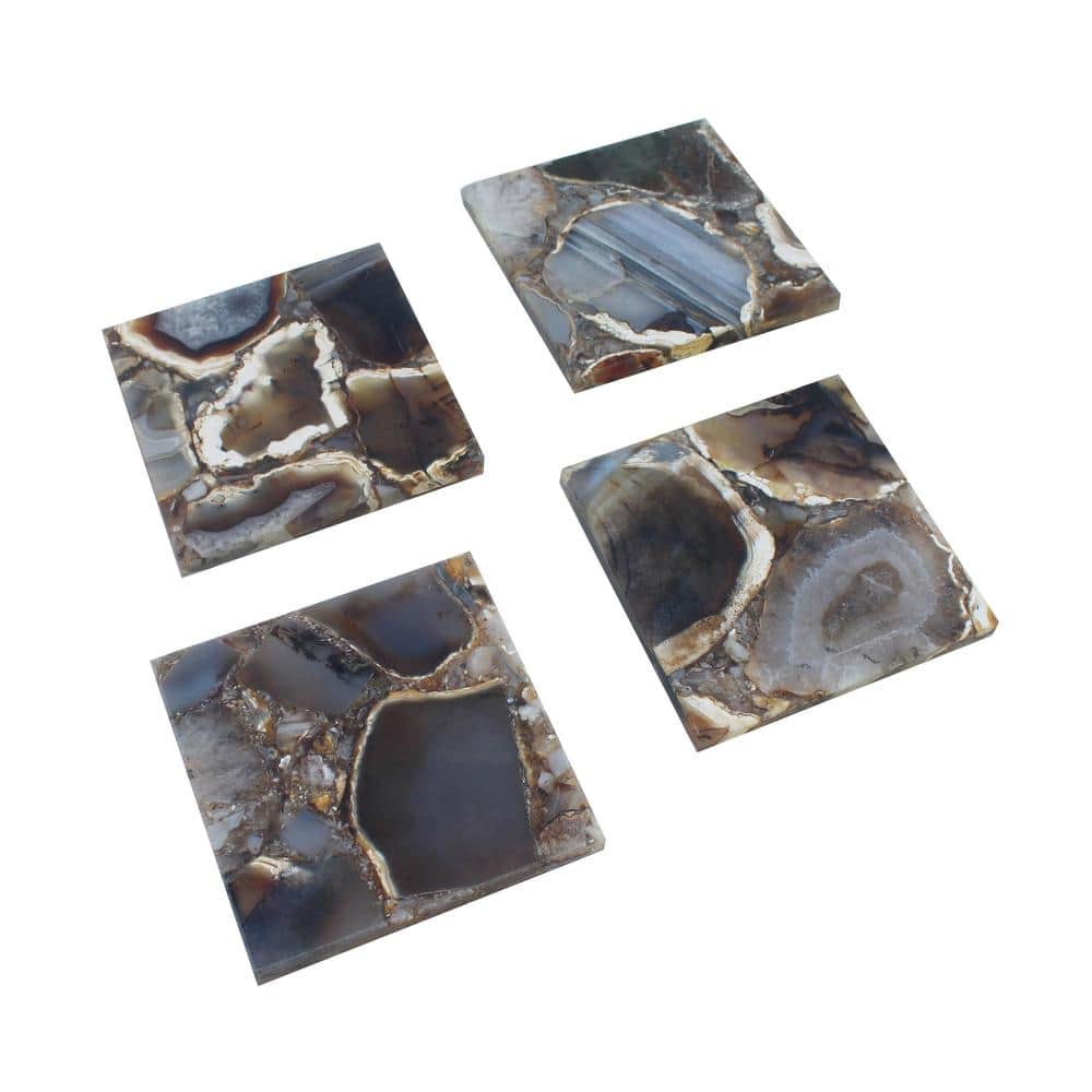 Black Square Agate Stone Coasters Set of 4