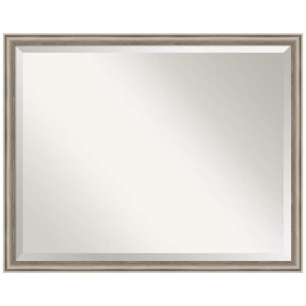 Amanti Art Salon Scoop Pewter 30 in. x 24 in. Beveled Casual Rectangle Wood Framed Wall Mirror in Silver
