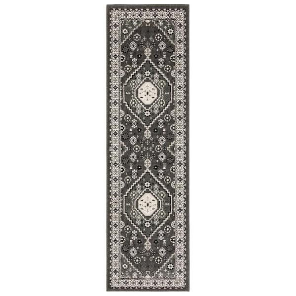 Rayder Gray/Ivory 2 ft. x 8 ft. Tribal Center Medallion Polypropylene/Polyester Indoor Runner Area Rug