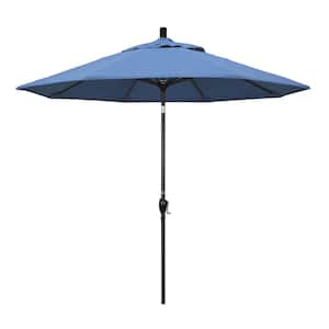 9 ft. Aluminum Push Tilt Patio Umbrella in Frost Blue Olefin
