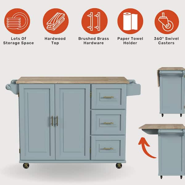 HOMESTYLES Dolly Madison Light Blue Kitchen Cart with Natural Wood