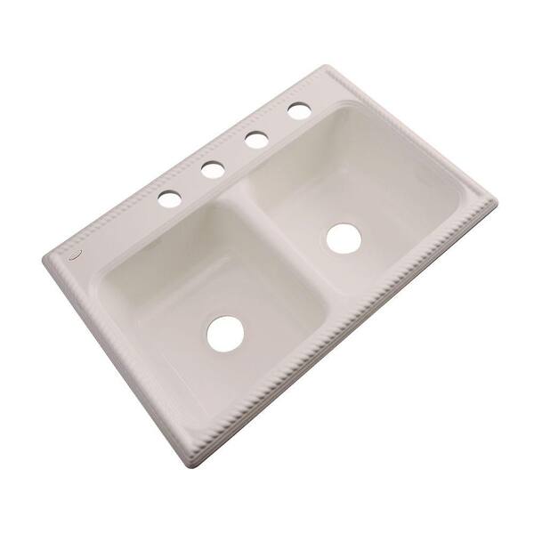 Thermocast Seabrook Drop-In Acrylic 33 in. 4-Hole Double Bowl Kitchen Sink in Shell