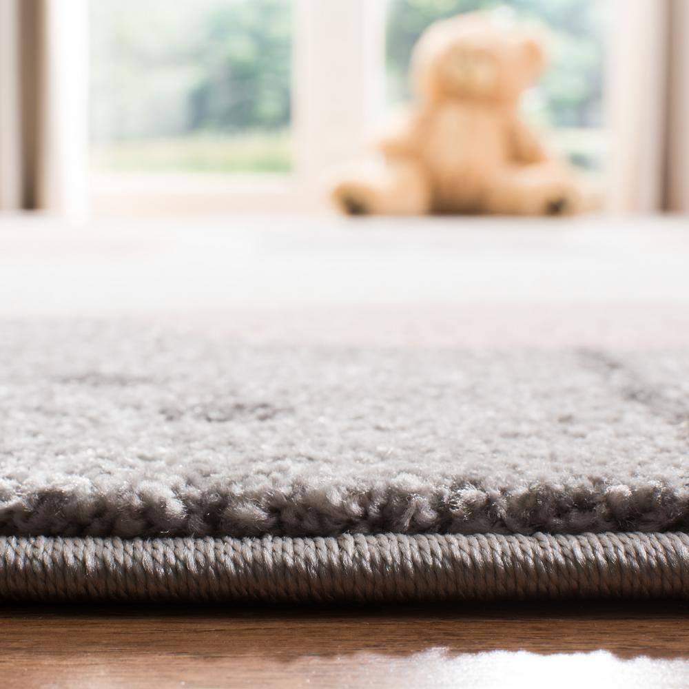 Gray and Pink Synthetic Square Kids Bunny Rug, 3' x 3'