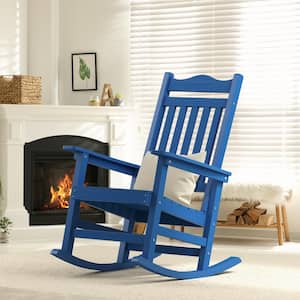 Patio Blue Frame Plastic Outdoor Rocking Chair for Balcony, Backyard and Living Room