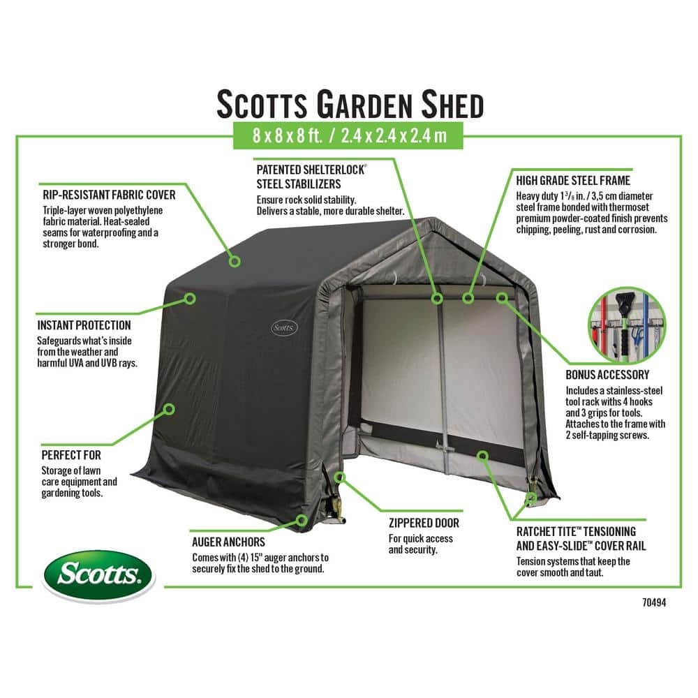 Scotts 8' x 8' Green All-Season Outdoor Storage Shed