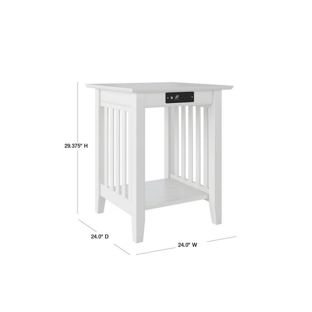 White Solid Hardwood Mission Printer Stand with Charger