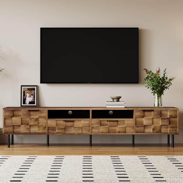 78 in. Natural Modern TV Stand Fits TVs up to 85 in. with Storage for Living room, Bedroom, Home Theatre