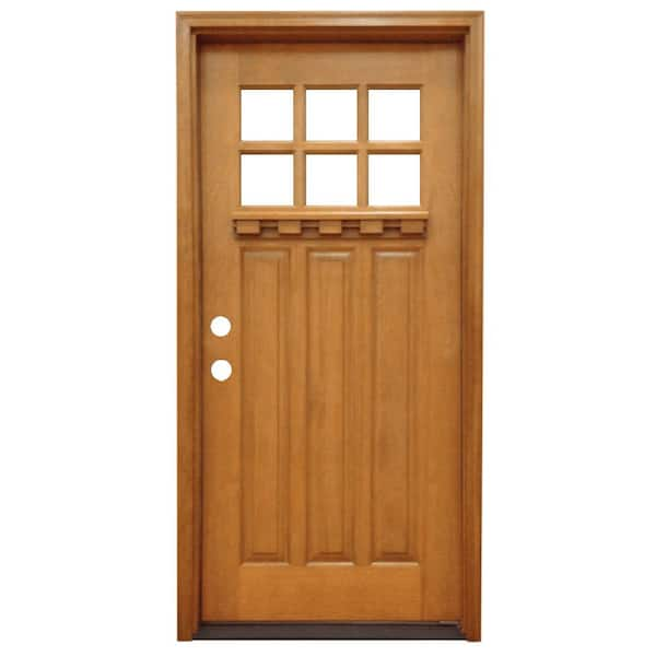 Steves & Sons 32 in. x 80 in. Craftsman 6 Lite Stained Mahogany Wood ...