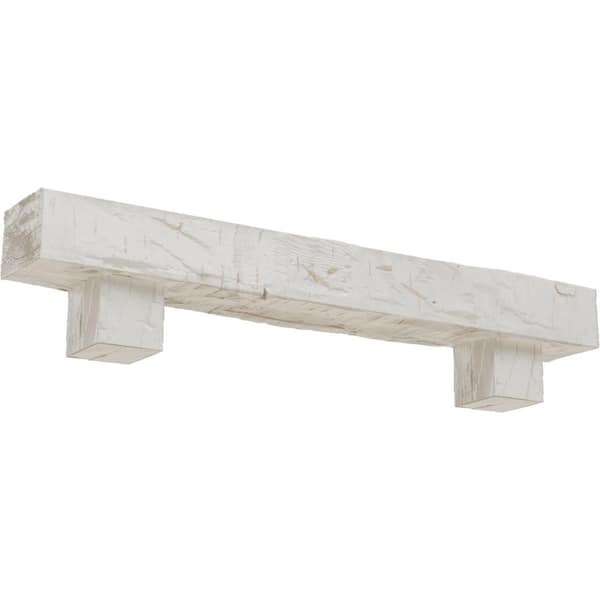 Ekena Millwork 4 in. x 4 in. x 3 ft. Hand Hewn Faux Wood Fireplace Mantel Kit, Alamo Corbels, Factory Prepped Ready to Paint