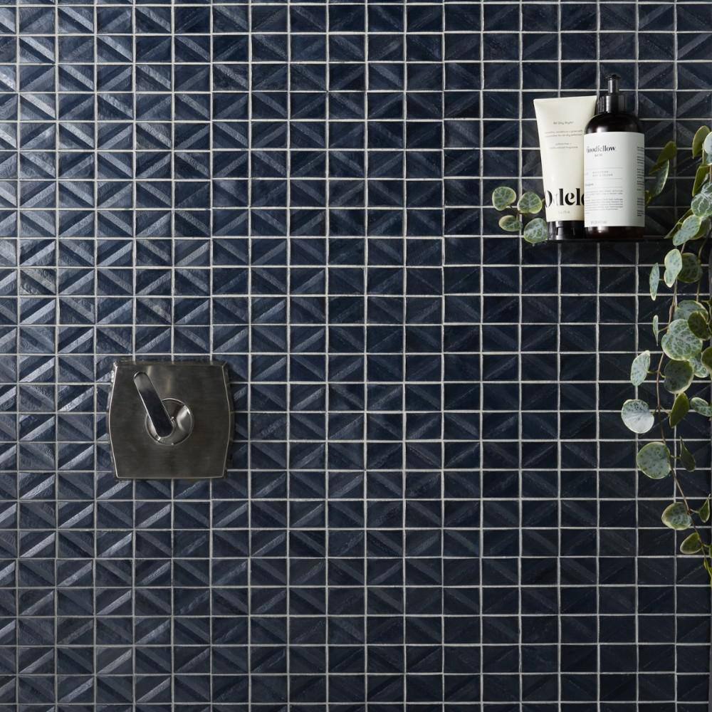 Osiris Polished Blue Diamond Glass Mosaic Wall Tile