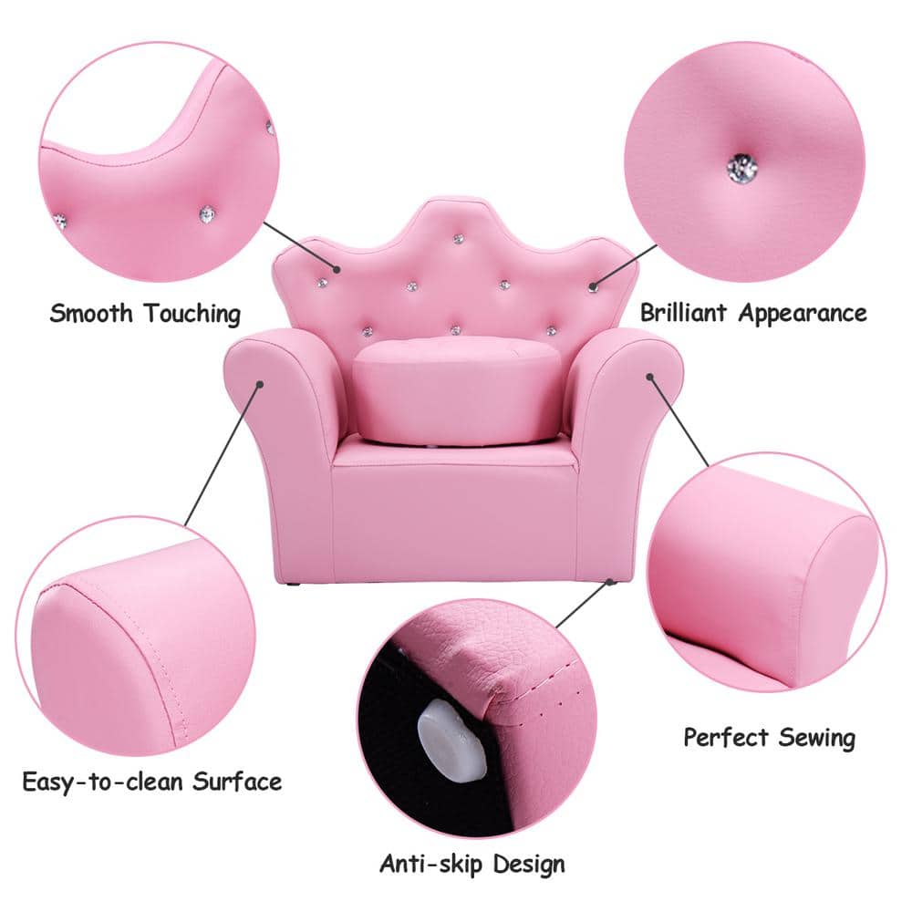 Pink Faux Leather Princess Armchair with Ottoman