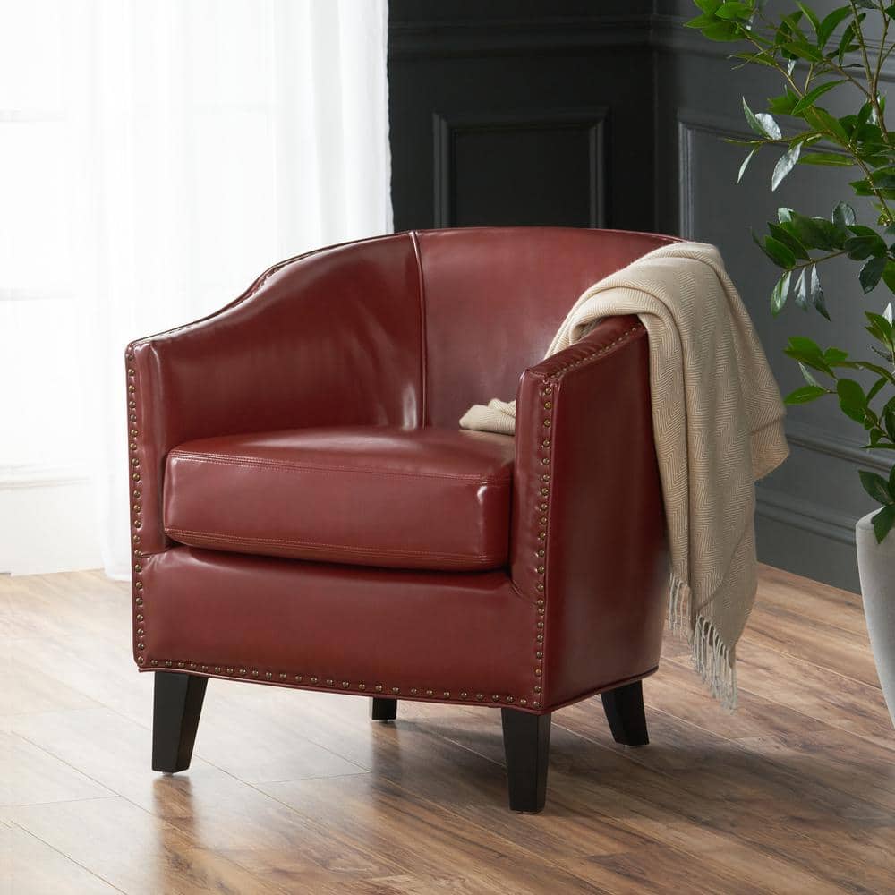 Noble House Austin Red Leather Arm Chair (Set of 1) 39205 The