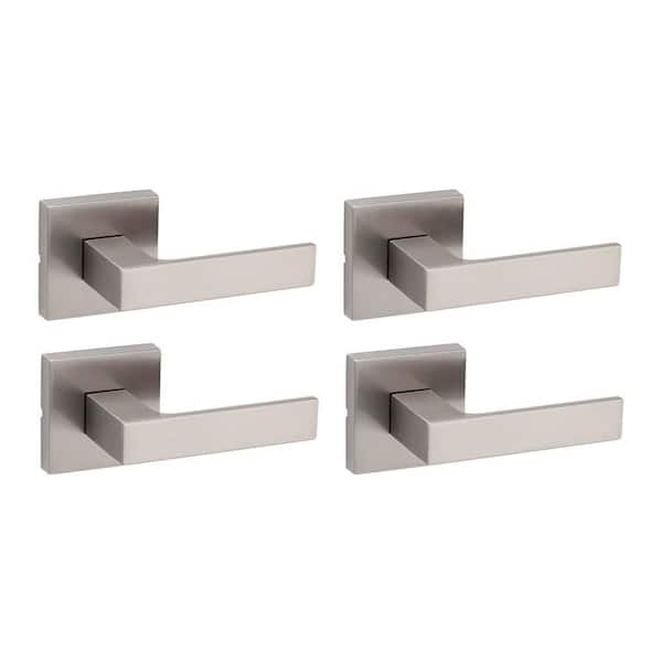 Singapore Square Satin Nickel Hall Closet Door Handle with Microban (4 Pack)