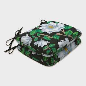 Floral 18.5 in. x 15.5 in. Outdoor Dining Chair Cushion in Black/White/Green (Set of 2)
