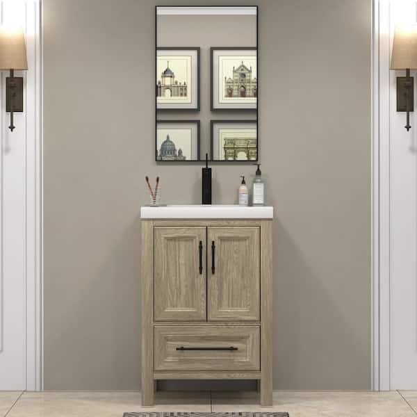 BV Better Vanity VIV 24 in. W x 20 in. D x 35 in. H Single Sink Freestanding Bath Vanity in Dark French Oak with White Acrylic Top