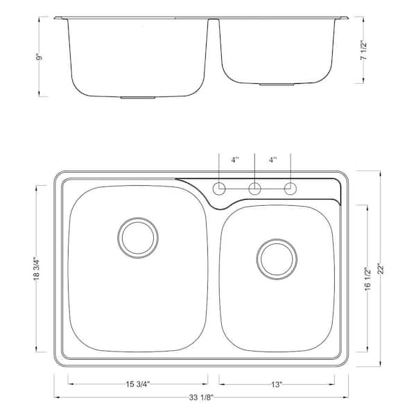 Topmount Drop-In 18G Stainless Steel 33-1/8 in. 3 Hole 60/40 Double Bowl  Kitchen Sink w/ Collapsible Silicone Colanders ALTO-6040-3-CKC - The Home  Depot