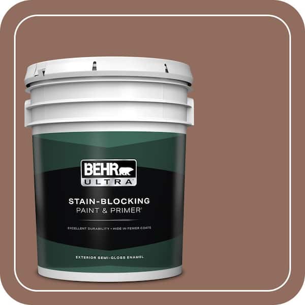 BEHR ULTRA 5 gal. #220F-6 Chocolate Curl Semi-Gloss Enamel Exterior ...