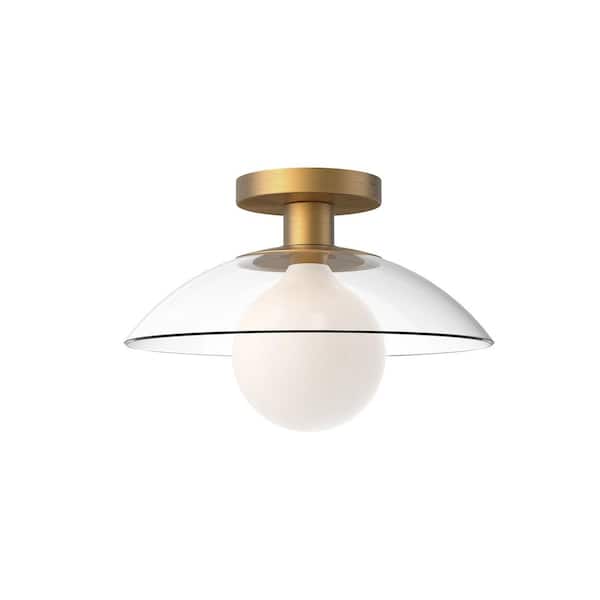 ALORA MOOD Francesca 12 in. 1 Light 60-Watt Aged Gold/Clear Glass Semi-Flush Mount