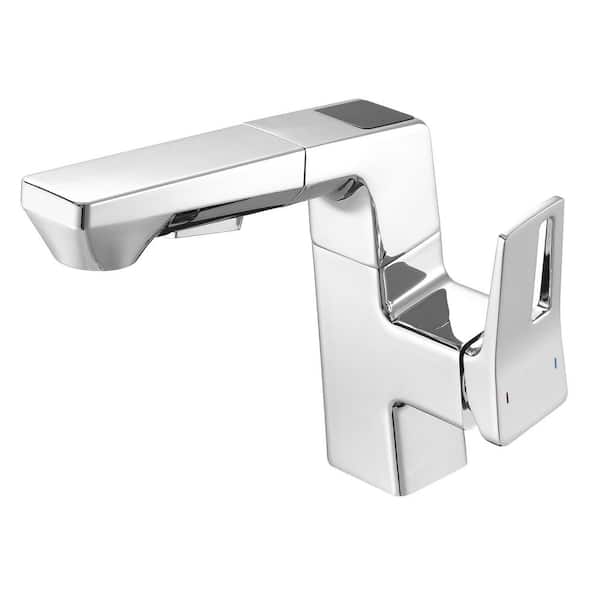 Single Handle Single Hole Bathroom Sink Faucet with Pull Out Sprayer in Chrome
