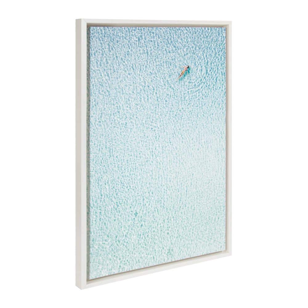Turquoise Waters Woman Floating Canvas Art with White Frame