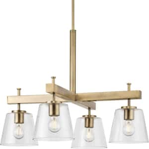 Saffert 29.38 in. 4-Light Vintage Brass with Clear Glass Shades New Traditional Chandelier for Dining Room