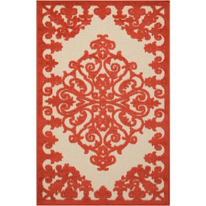 Aloha Red 3 ft. x 4 ft. Medallion Modern Indoor/Outdoor Patio Kitchen Area Rug