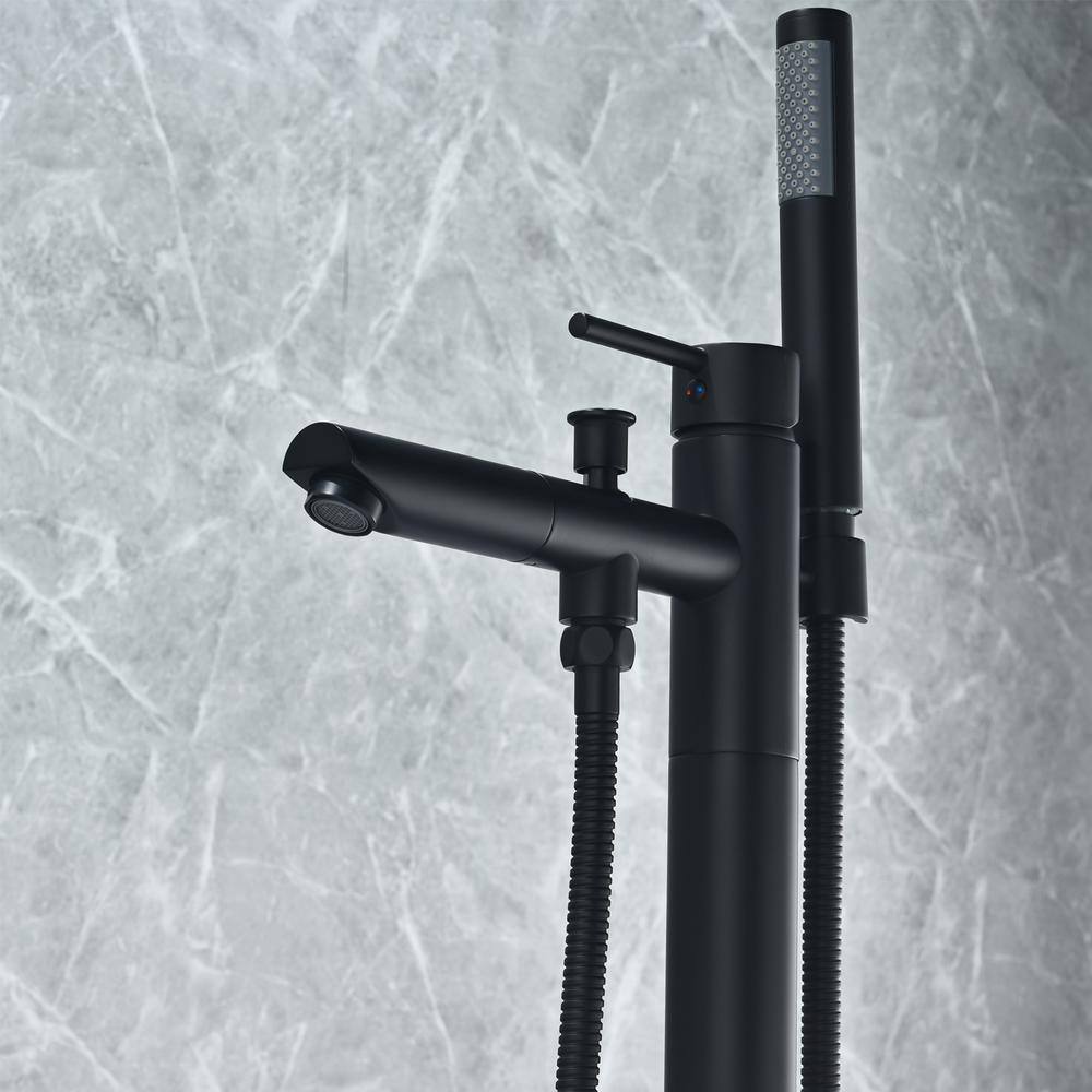 Matte Black Freestanding Tub Filler with Handshower
