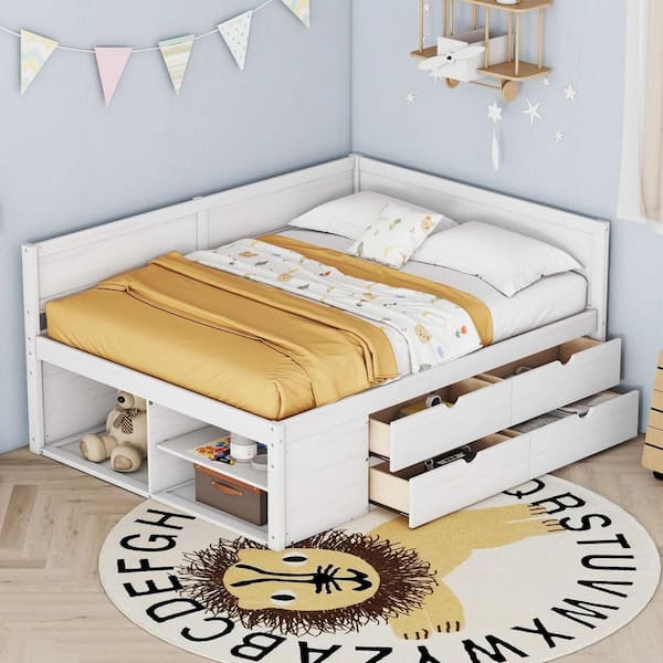 White Full Size Daybed with Drawers and Shelves