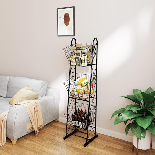 3-Tier Kitchen Storage Basket Organizer, Freestanding Metal Wire Rack for Fruit, Vegetables, and Pantry Items